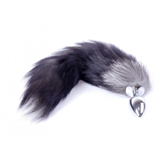 Анальний корок сріблястого кольору з хвостом чорного кольору Boss Series Boss of toys Fox Tail Black розмір XXL