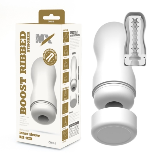 Мастурбатор для чоловіків білого кольору Chisa Boost Ribbed stroker - 1
