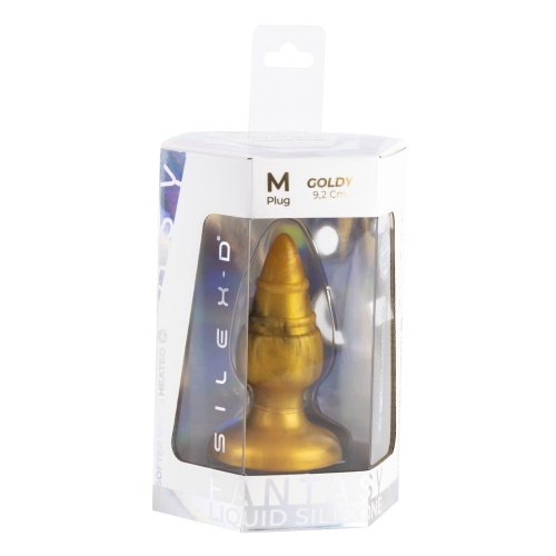 Анальна пробка на присосці ребриста золотиста SilexD Fantasy Goldy Plug розмір M - 5