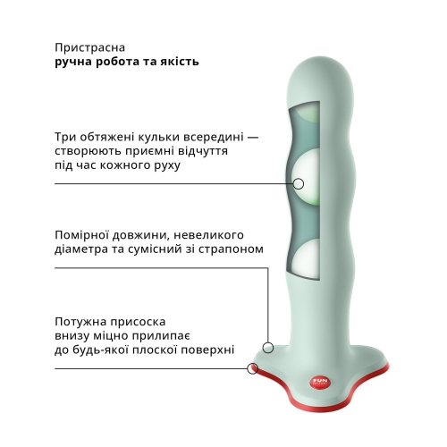 Фаллоимитатор с шариками внутри и эффектом вибрации на присоске светло зеленый Fun Factory Bouncer - 5