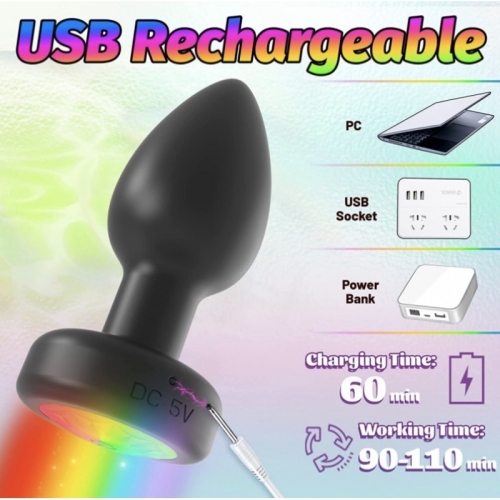 Анальна вібропробка з підсвічуванням на пульті ДК Rainbow Light Plug чорна - 3