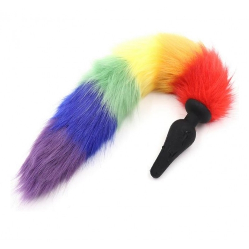 Чорна заглушка з різнокольоровим хвостиком Vscnovelty Rainbow Tail Plug - 1