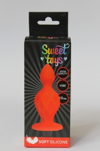 Анальна пробка гранована силіконова з обмежувачем і вібрацією SWEET TOYS Червона L 10 см d 2, 5x4, 5 см - 5