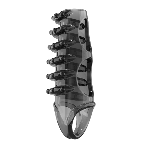 Стимулююча насадка на член з петлею та пухирцями чорна Meleon - Sea Dragon Locking Sleeve - 6