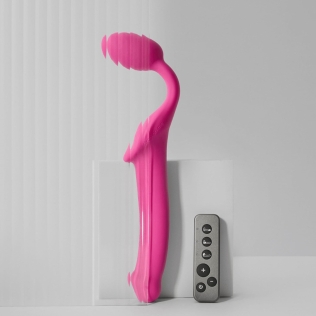 Безременной вибрострапон розового цвета с пультом  ДУ Strap-On-Me Vibrating Fuchsia размер L