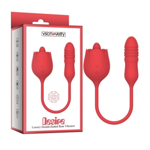 Вибратор двухсторонний в виде цветущей розы розового цвета Desire - 1