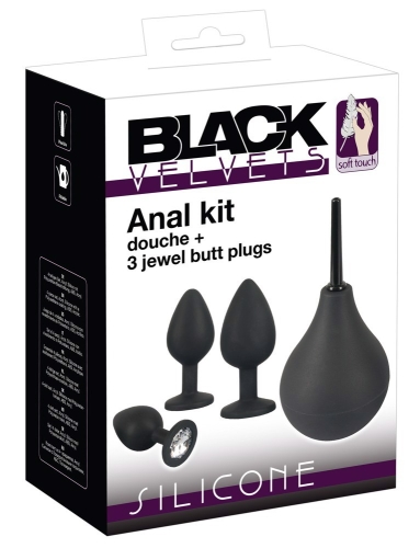 Набор анальных пробок и анальный душ черного цвета Black Velvet 4 предмета - 8