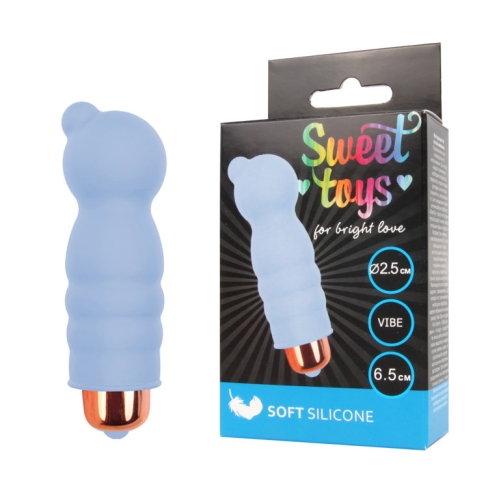 Мини вибратор ребристый с выпуклостями силиконовый для клитора SWEET TOYS голубой L 6,5 см D 2,5 см со съемной вибропулей - 4