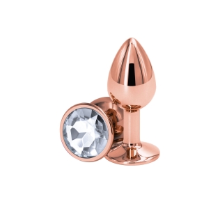 Анальная пробка золотистая с прозрачным камушком NS Novelties Rear Assets - Rose Gold размер Small