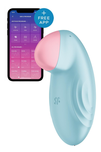 Клиторальный стимулятор с управлением со смартфона голубого цвета Satisfyer Tropical tip - 1
