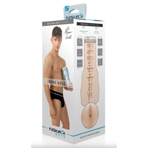 Мастурбатор в колбе анус порноактрера Рено Голд бежевого цвета Fleshlight - 7
