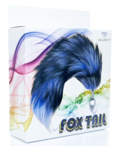 Анальная пробка серебристого цвета с хвостом черно синего цвета Boss of toys Boss Series Fox Tail размер S - 3
