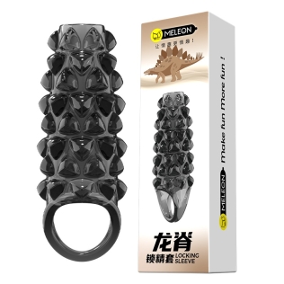 Стимулирующая насадка на член с пупырышками черная Meleon - Dragon Spine Locking Sleeve