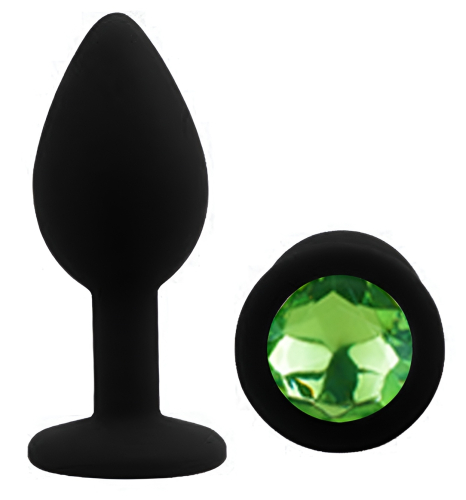 Силіконова чорна анальна пробка із зеленим кристалом EGZO Silicone Round Plug розмір S - 2
