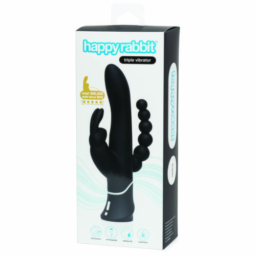 Потрійний вібратор-кролик із анальним стимулятором чорний Lovehoney Happy Rabbit - 6