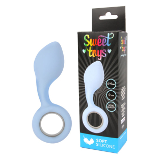 Стимулятор Анальний гладкий силіконовий з ручкою-кільцем SWEET TOYS блакитний L 9 см d 4 см