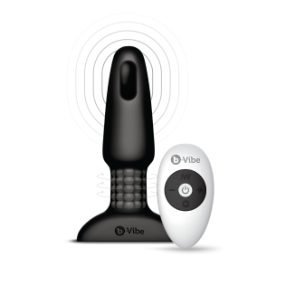 Анальная пробка с вибрацией и пультом управления B-VIBE для эротических игр  силиконовая черная