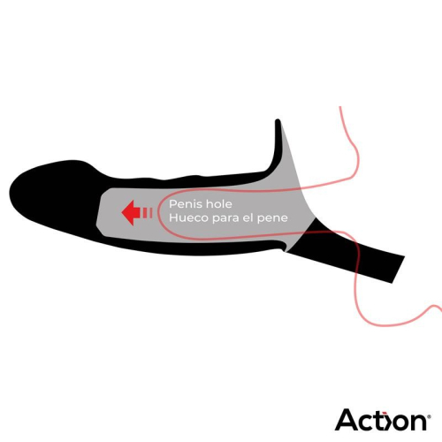 Ременной страпон для мужчин полый с петлей на мошонку телесного цвета Action Strap-On Hollow Dildo Premium размер L - 3