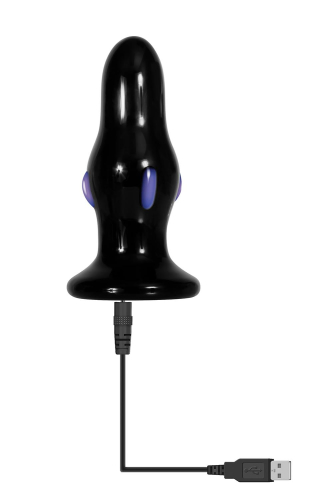 Анальна скляна вібропробка чорного кольору Adam &amp;amp; Eve Rear rocker vibrating glass anal plug - 11