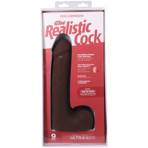 Фаллоимитатор реалистичный на съемной присоске коричневый Doc Johnson The Realistic Cock ULTRASKYN - 9 Inch with Balls Chocolate - 10