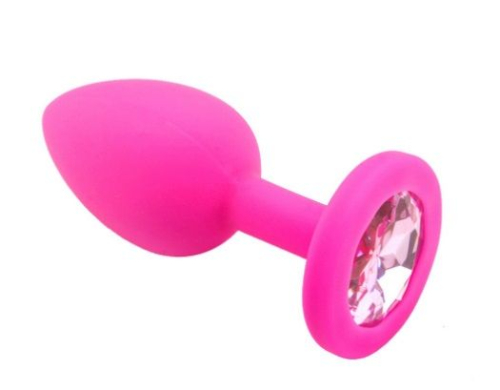 Анальная пробка розовая силиконовая с розовым камнем сваровски Loveshop размер S - 1