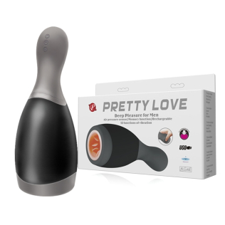 Силіконовий мастурбатор для чоловіків з вібростимуляцією сірий Pretty Love Deep Pleasure