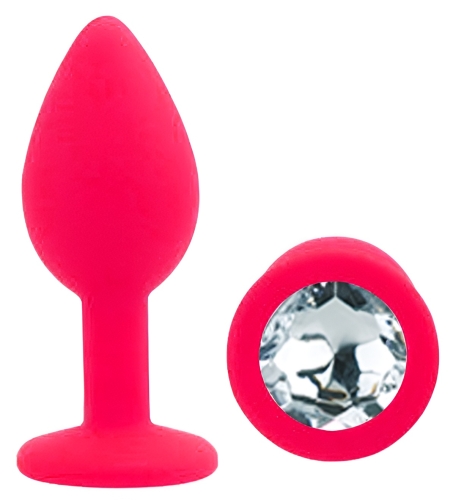Силіконова рожева анальна пробка із прозорим кристалом EGZO Silicone Round Plug розмір S - 2