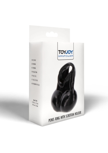 Кільце ерекційне для пеніса з тримачем для мошонки чорне Toy Joy Manpower - 6