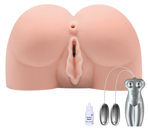 Мастурбатор вагіна та анус з вібрацією тілесного кольору LYBAILE BAILE Sex talk Double holes - 2