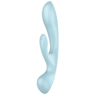 Вібратор із відростком для клітора блакитного кольору Satisfyer Triple Oh 