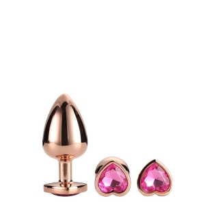 Набір золотистих анальних пробок з рожевим каменем у вигляді сердечка Dream Toys Gleming Love