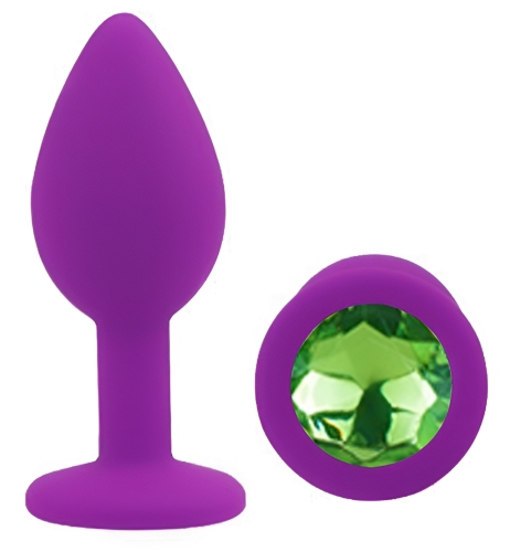Силіконова фіолетова анальна пробка із зеленим кристалом EGZO Silicone Round Plug розмір S - 2