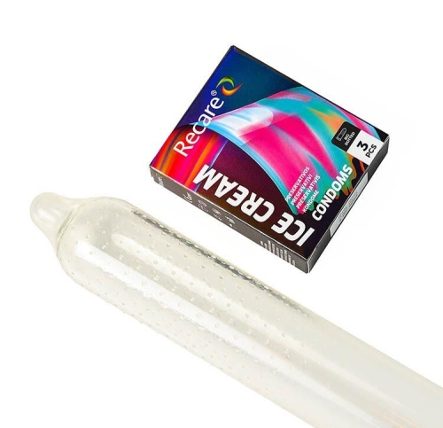 Презервативи з пухирцями аромат морозиво Recare Ice Cream Big Dotted Condoms Holographic 3 штуки - 4