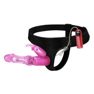 Страпон жіночий зі стимуляцією клітора рожевий ULTRA Harness STRAP-ON-Vibration Rotation