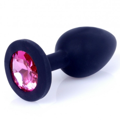 Анальная пробка силиконовая черного цвета с розовым камушком Boss series Jewellery - 3