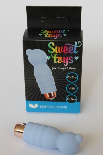 Мини вибратор ребристый с выпуклостями силиконовый для клитора SWEET TOYS голубой L 6,5 см D 2,5 см со съемной вибропулей - 1