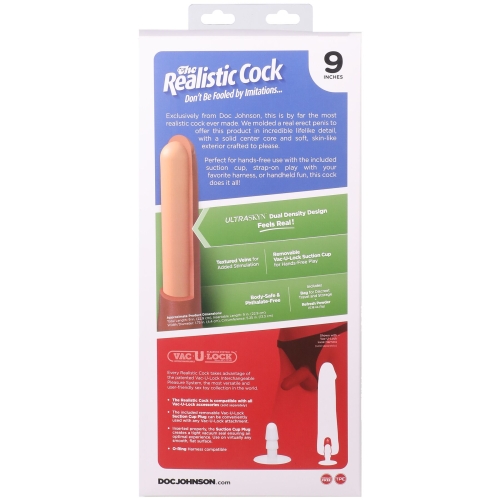 Фаллоимитатор реалистичный на съемной присоске бежевый Doc Johnson The Realistic Cock ULTRASKYN - 9 Inch with Balls Caramel - 11