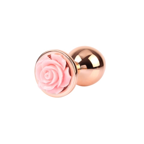Анальная пробка золотая с розовым камнем роза Spark Rose Anal Plug Medium - 3