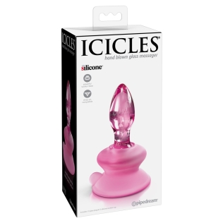 Анальная пробка стеклянная с силиконовой присоской розового цвета Pipedream Icicles 90