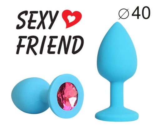 Анальная пробка силиконовая Sexy Friend голубая с рубиновым кристаллом L 9,5 см D 4 см - 1
