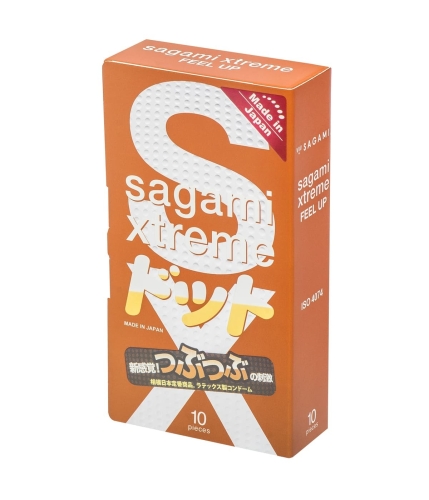 Презервативи з рифленою поверхнею супертонкі із натурального латексу Sagami Xtreme Feel UP 10 штук - 1