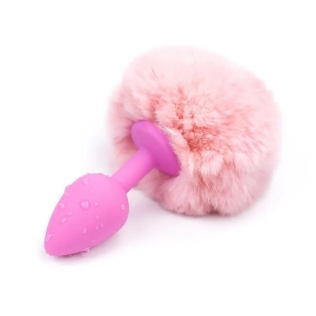 Анальна пробка из силикона с розовым хвостиком Silicone Fur Tail Plug