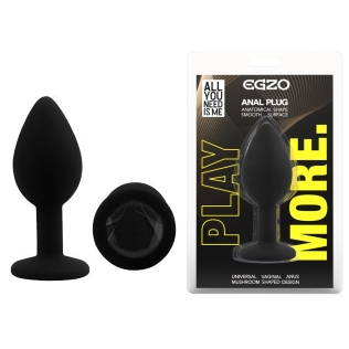 Силиконовая черная анальная пробка с черным кристаллом EGZO Silicone Round Plug размер S