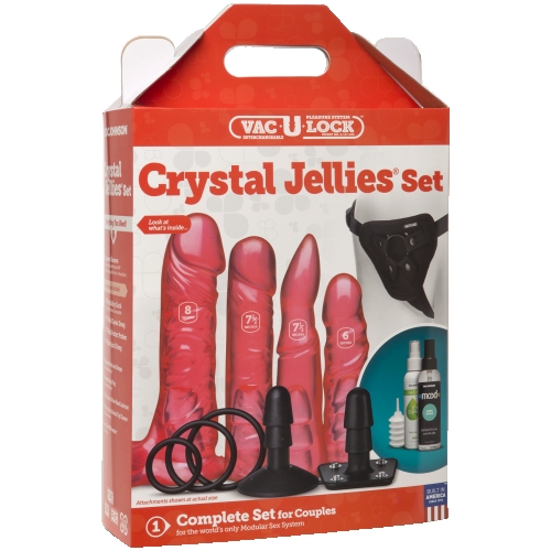 Набір для страпонів 4 фалоса і 2 кріплення на присоску Doc Johnson Vac-U-Lock-Crystal Jellies Set - 5