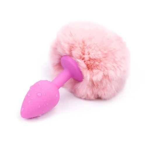 Анальна пробка із силікону з рожевим хвостиком Silicone Fur Tail Plug - 1