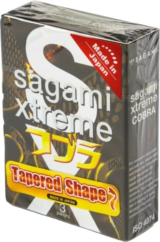Презервативы с зауженным основанием супертонкие из натурального латекса Sagami Xtreme Cobra 3 штуки - 1