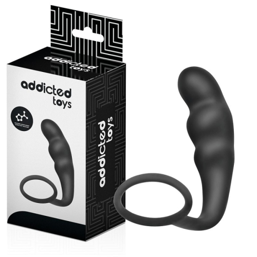 Массажер простаты с эрекционным кольцом на член черный Addicted Toys Anal Plug Ring Silicone Model 4 - 1