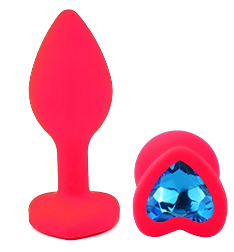 Силіконова рожева анальна пробка із синім кристалом у формі серця EGZO Silicone Heart Plug розмір S - 2