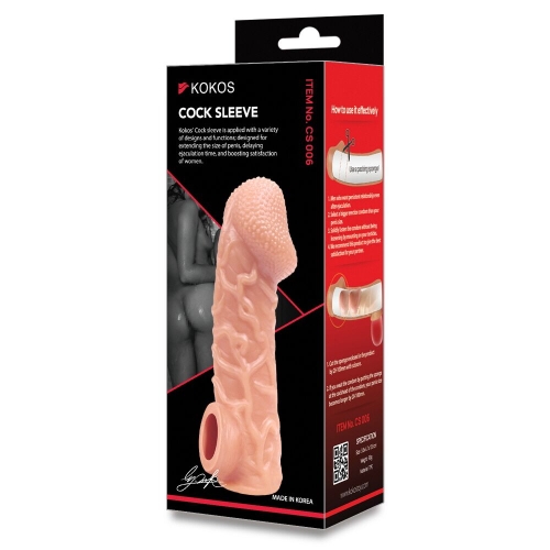 Насадка на член з отвором для мошонки та венами тілесного кольору Kokos Cock Sleeve CS 006 розмір M - 6