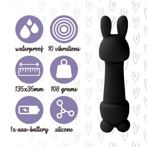 Мини-вибратор для стимуляции клитора с двумя насадками чёрный FeelzToys Mister Bunny - 5
